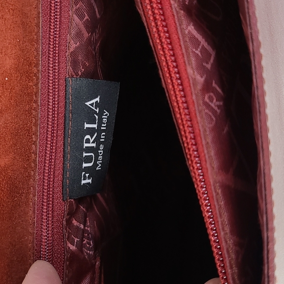 FURLA Briefcase Laptop Bag Genuine Leather Unisex Burgundy Red Career Travel - Picture 6 of 7